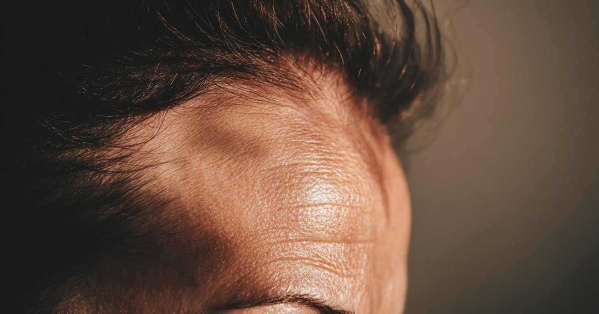 Gros plan sur la tempe et la ligne frontale d'une femme&nbsp;: cheveux clairsemés et cuir chevelu visible, signes d'une chute féminine diffuse.