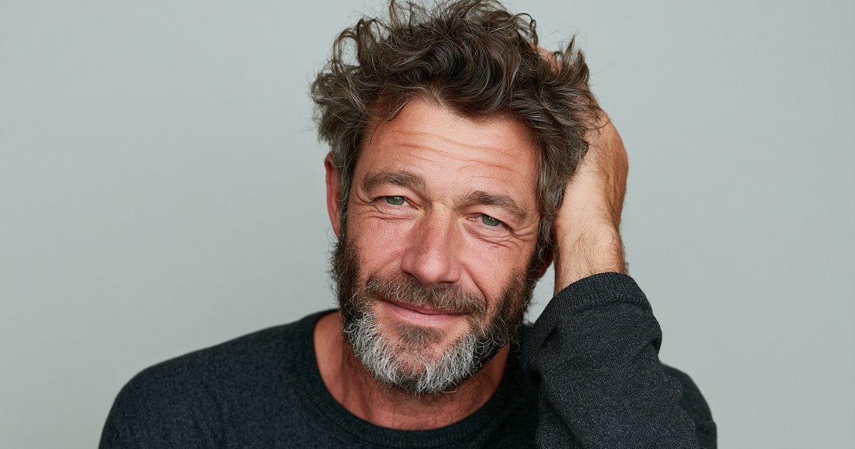 Homme d'une cinquantaine d'années, cheveux gris et bouclés, la main passée dans ses cheveux