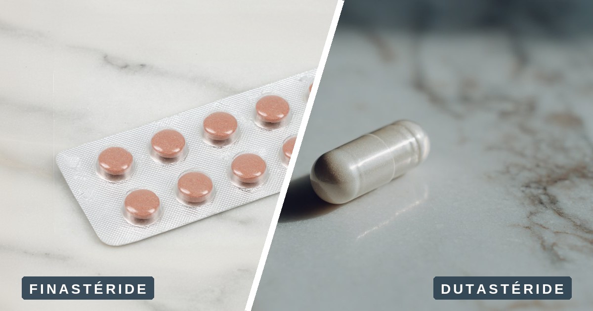 Comprimé de finastéride et capsule de dutastéride, côte à côte