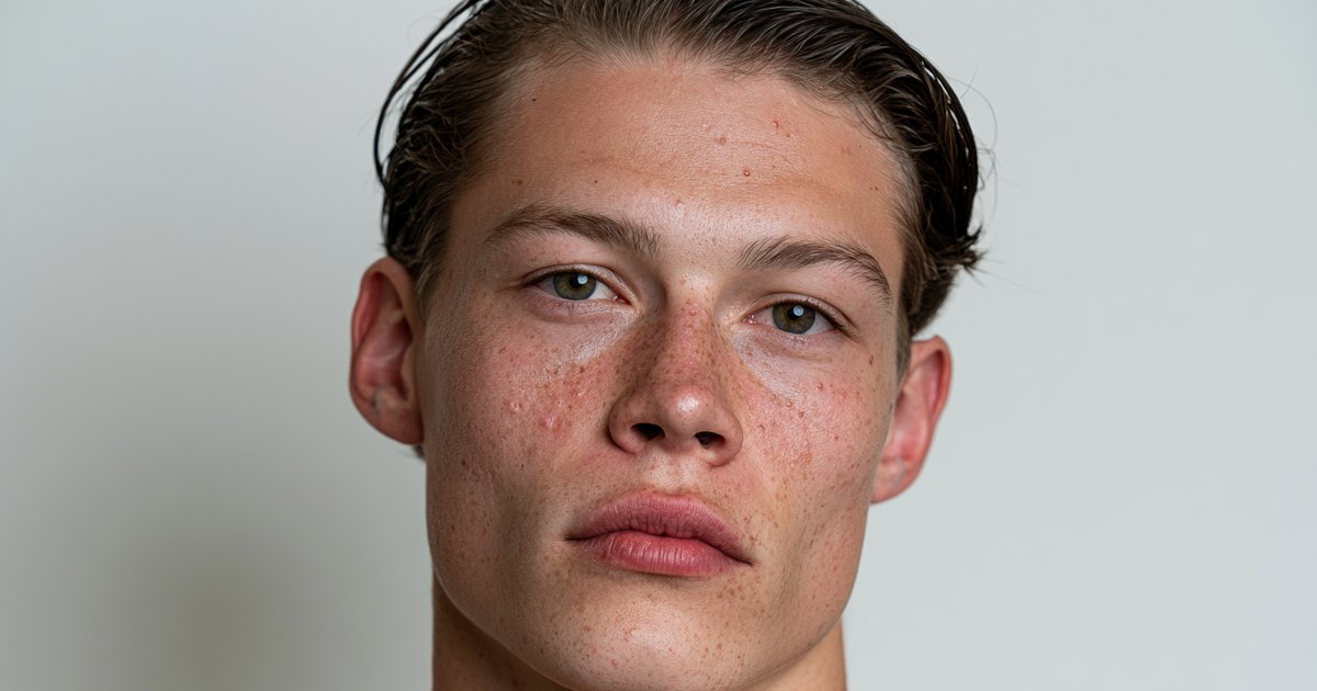 Homme jeune aux cheveux bruns plaqués en arrière, coiffés avec un produit